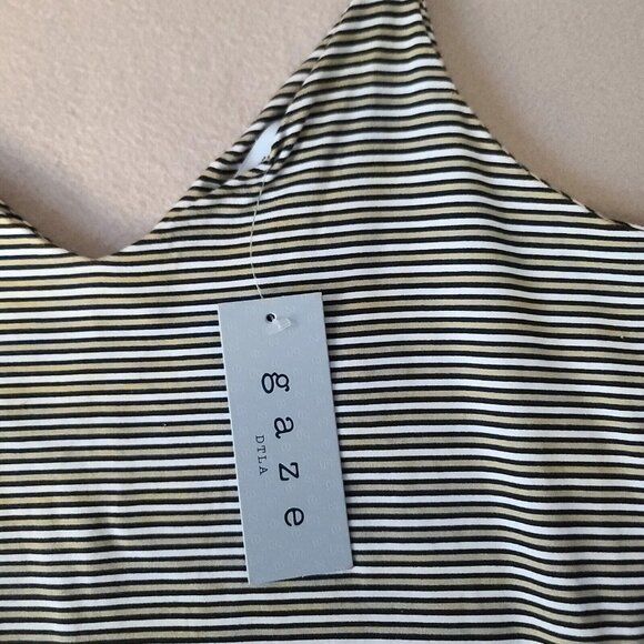 Gaze DTLA V Neck Bodysuit with Thin Straps Size L Stripes Black/White/Gold NWT - Picture 5 of 8